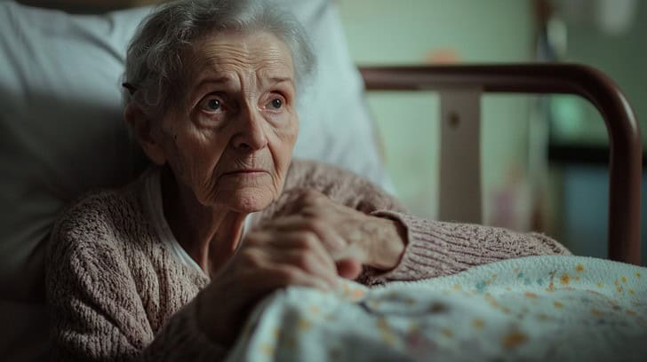 elderly woman reflecting stockcake